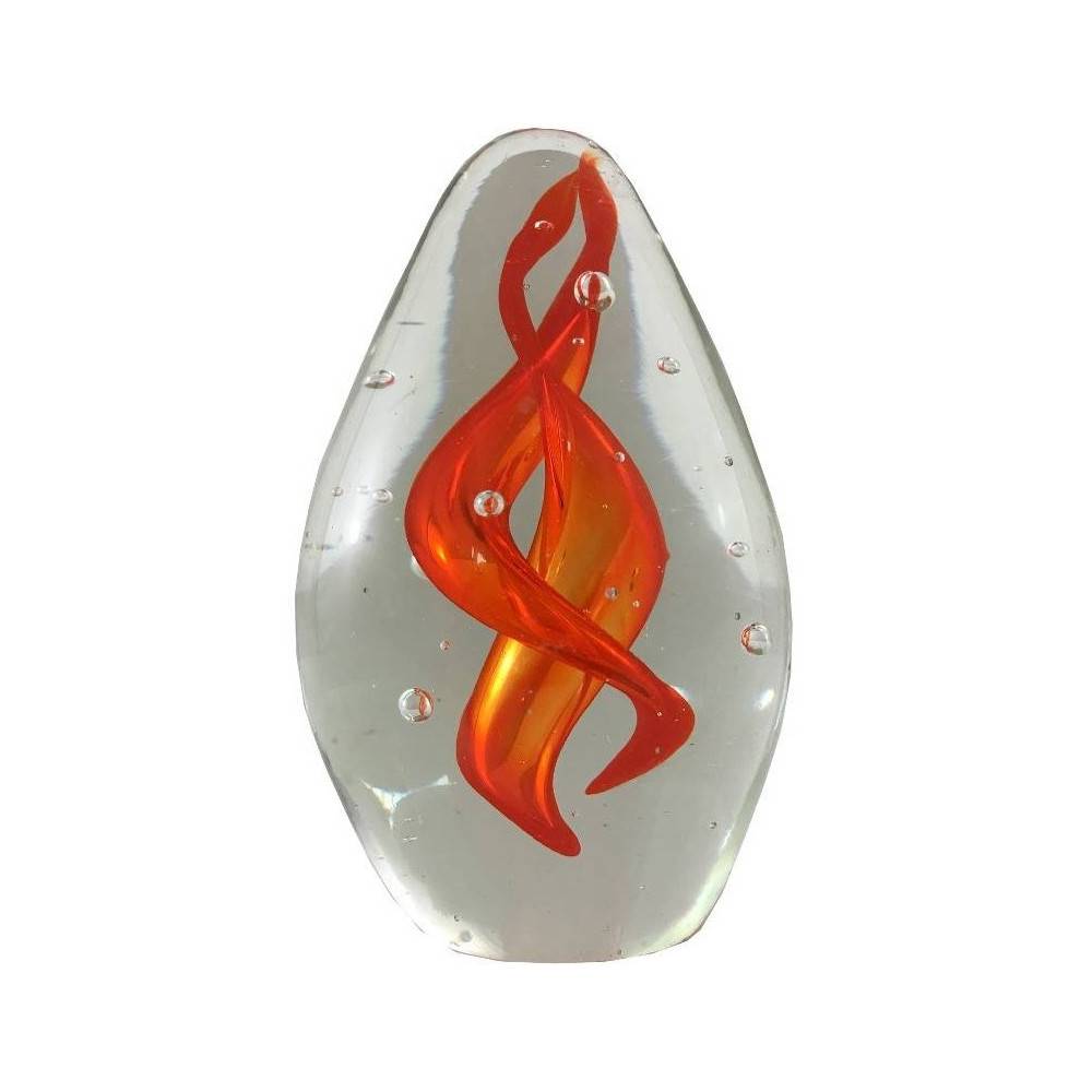 Presse papier sulfure "Flammes" en verre rouge 9.5 x 6 cm Chemin de campagne - Image 1