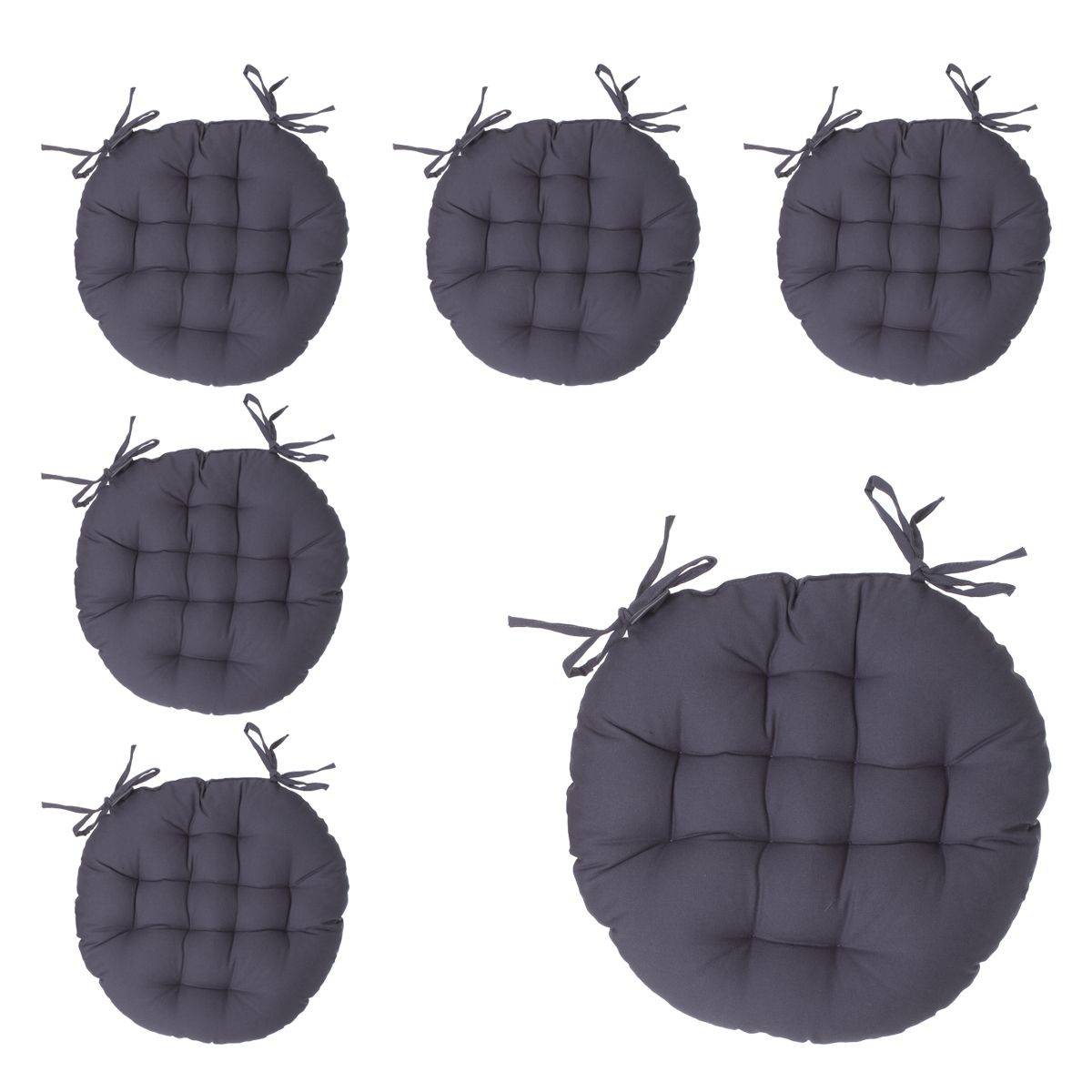 Lot de 6 Galettes de chaise en Coton Gris foncé D 38 cm - Image 1