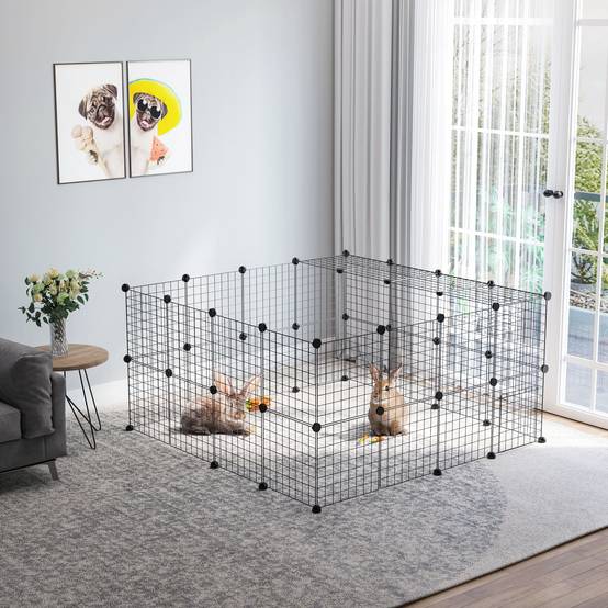 Parc Métallique pour Petits Animaux avec 36 Panneaux, Enclos Démontable à Monter Soi-même, Jeu Intérieur/Extérieur, 146 x 73 x 73 cm, Noir - Image 4