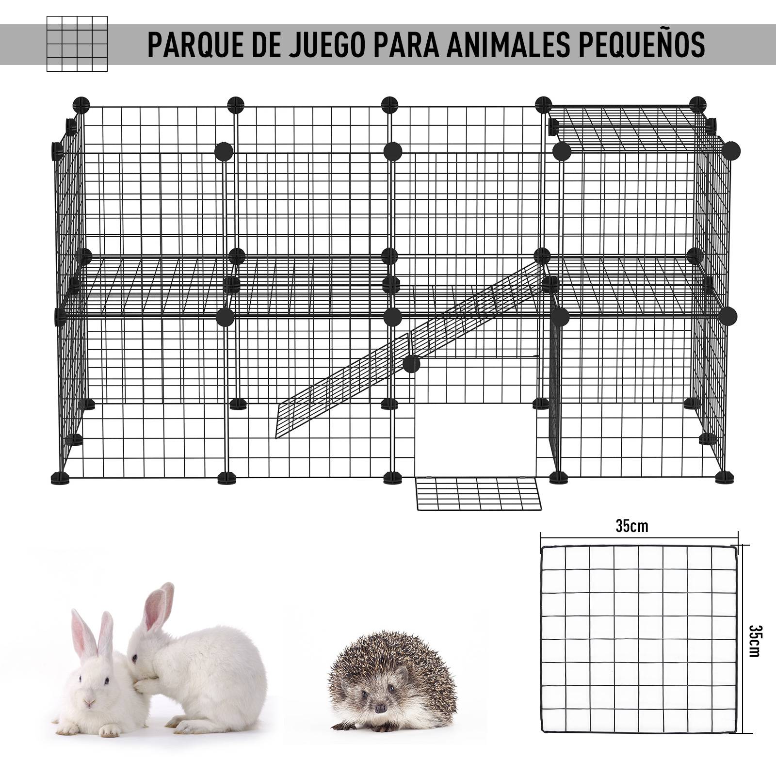 Parc Métallique pour Petits Animaux avec 36 Panneaux, Enclos Démontable à Monter Soi-même, Jeu Intérieur/Extérieur, 146 x 73 x 73 cm, Noir - Image 7