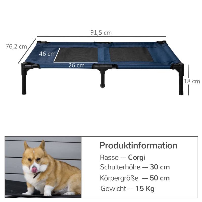 Lit de camp pour chien extérieur 91.5 x 76.2 x 18 cm métal fer tissu oxford 600D bleu - PANGIVO - Image 3