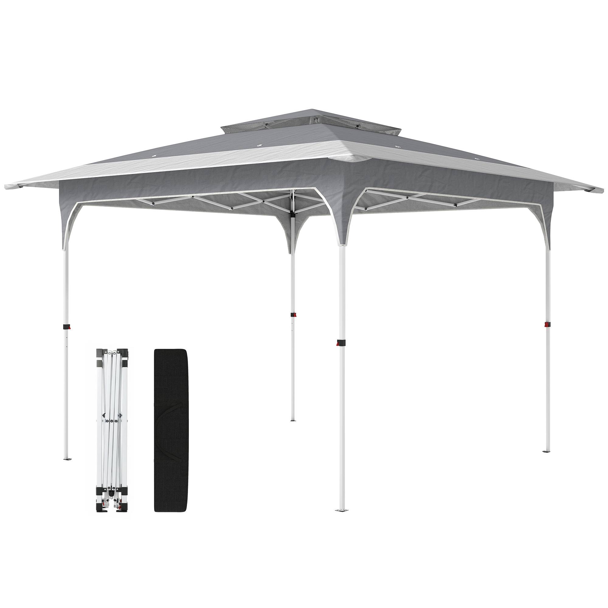 Tente grise 3,5x3,5 m pop-up avec 3 hauteurs et protection UPF50+, abri design sobre pour extérieur pratique et modulable - Image 2