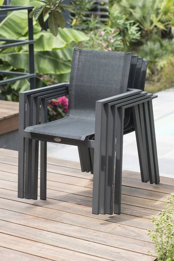 Dcb Garden - Fauteuil de jardin empilable en aluminium - Gris anthracite - ALU-MIAMI - Image 2