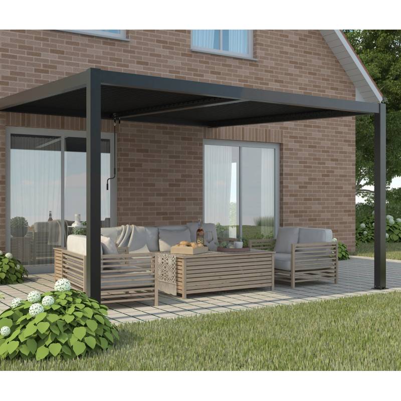 Pergola adossée bioclimatique aluminium 12 m² anthracite X-Metal résistante vent 117km/h neige 60kg/m² - Image 3
