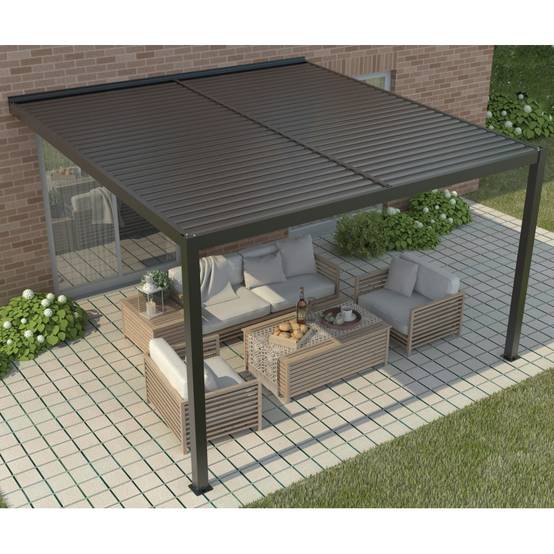 Pergola adossée bioclimatique aluminium 12 m² anthracite X-Metal résistante vent 117km/h neige 60kg/m² - Image 2
