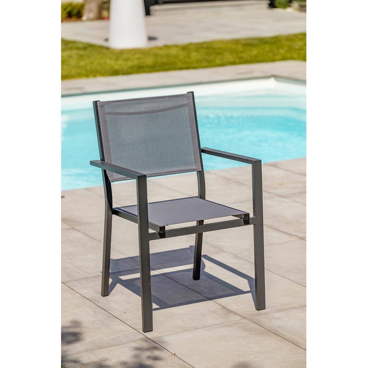 Dcb Garden - Fauteuil de Jardin Empilable "Tolede" 87cm Gris Anthracite - Image 2