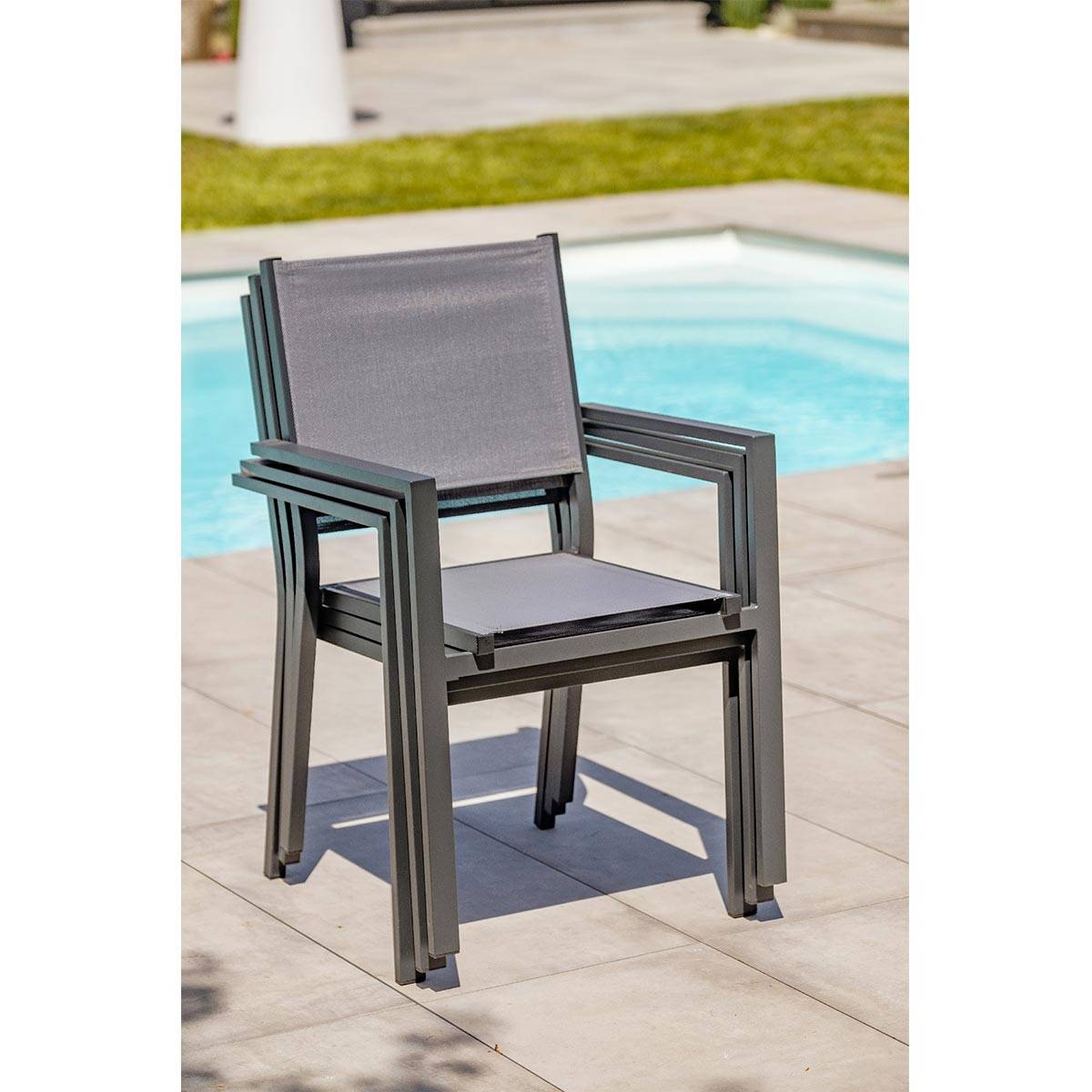 Dcb Garden - Fauteuil de Jardin Empilable "Tolede" 87cm Gris Anthracite - Image 3