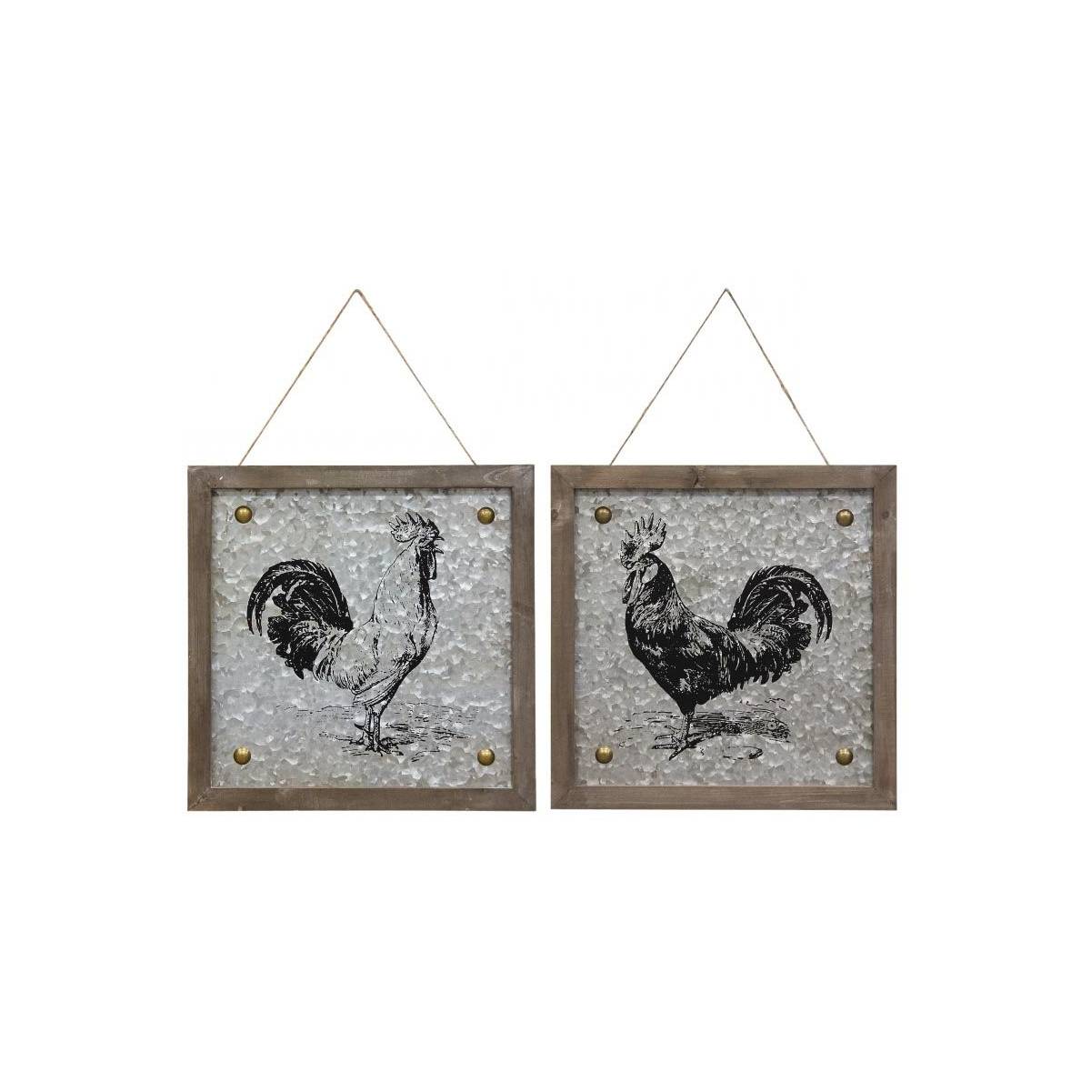 Aubry Gaspard - Cadre coq et métal et bois (Lot de 2)
