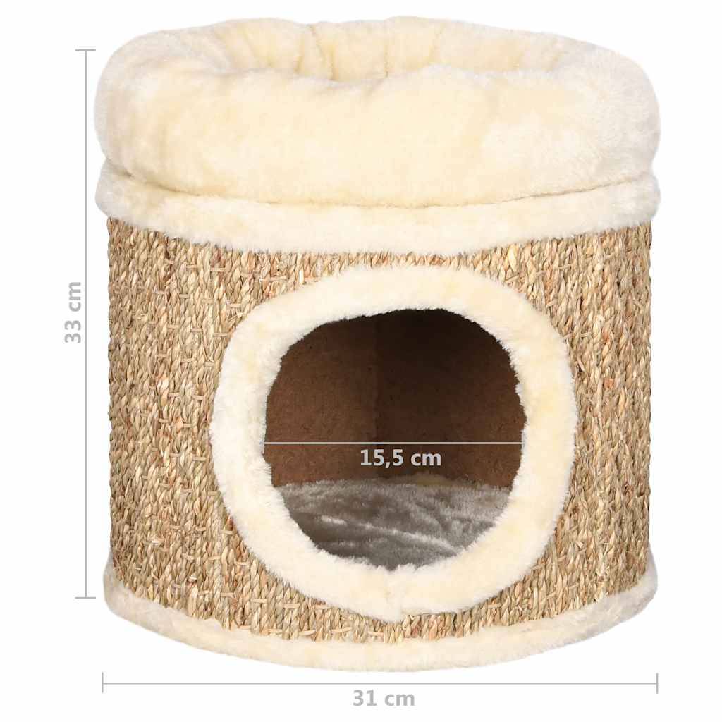 Maison pour chat herbe de mer et peluche beige 31 x 31 x 33 cm - PANGIVO - Image 7