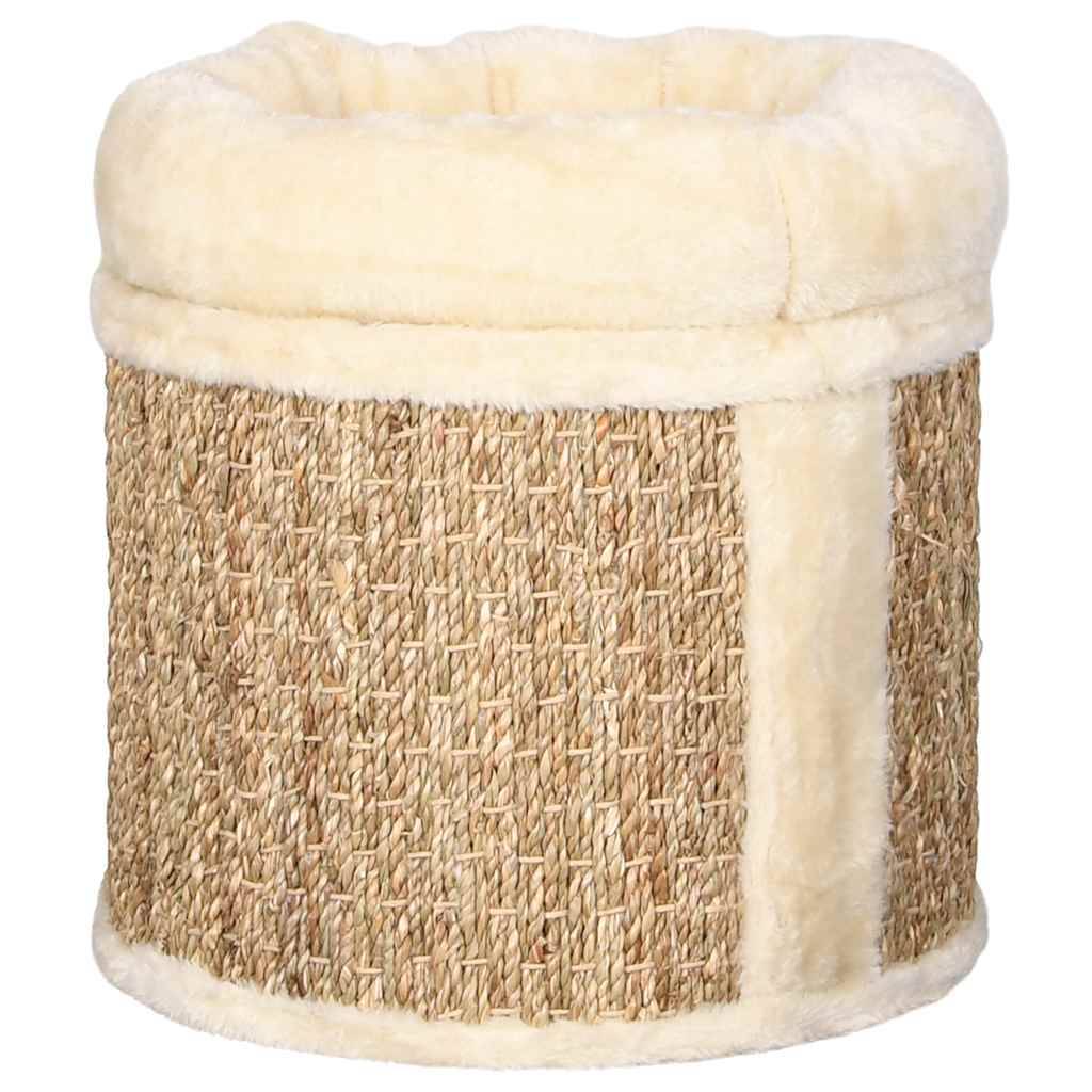 Maison pour chat herbe de mer et peluche beige 31 x 31 x 33 cm - PANGIVO - Image 4