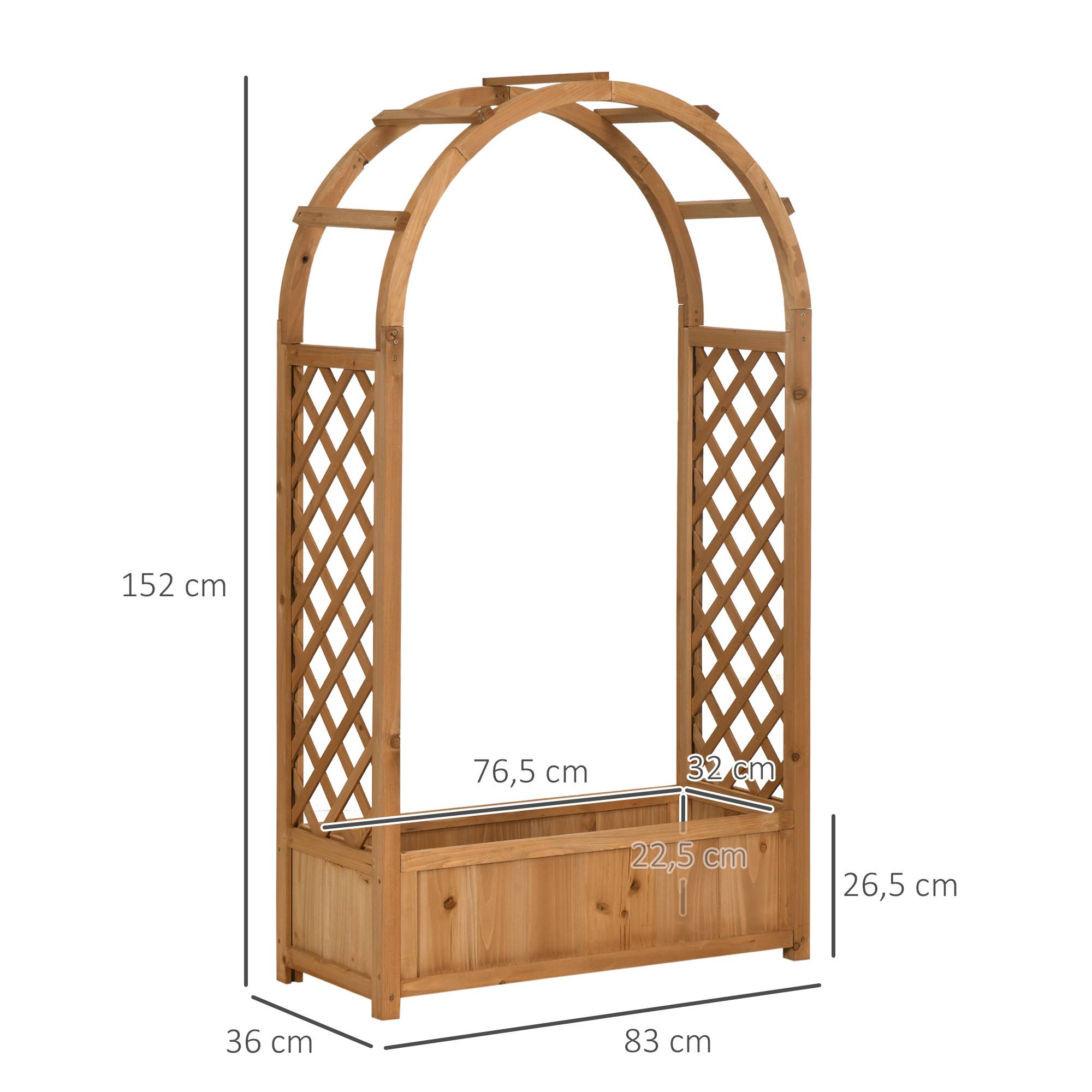 Sans Marque - Jardinière rectangulaire sur pied avec treillis et arche - 83 x 36 x 152 cm - fond à lattes - bois sapin pré-huilé - Image 5