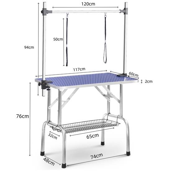 Table de toilettage pro 117cm pliable en acier inoxydable pour grand chien Bleu – ComfortXL Outdoor Living - Image 3