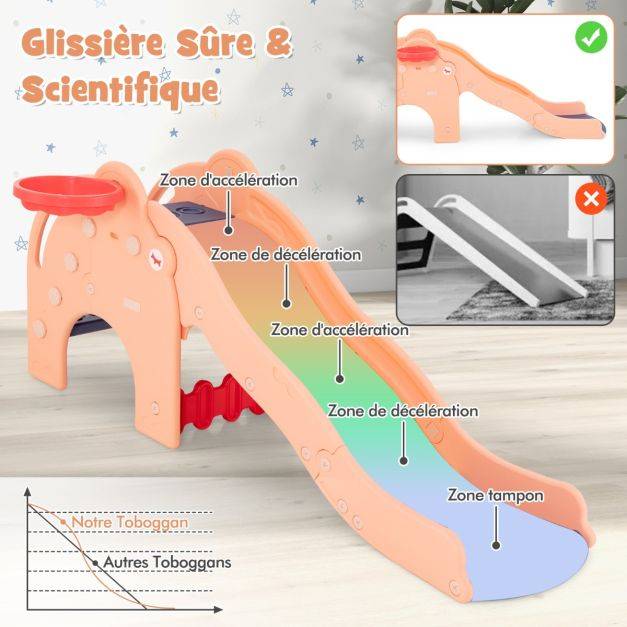 Helloshop26 - Toboggan de jeu pour enfants en forme d'éléphant toboggan 4 en 1 avec panier et ballon de basket-bal zone tampon narches antidérapantes pour enfants - Image 2