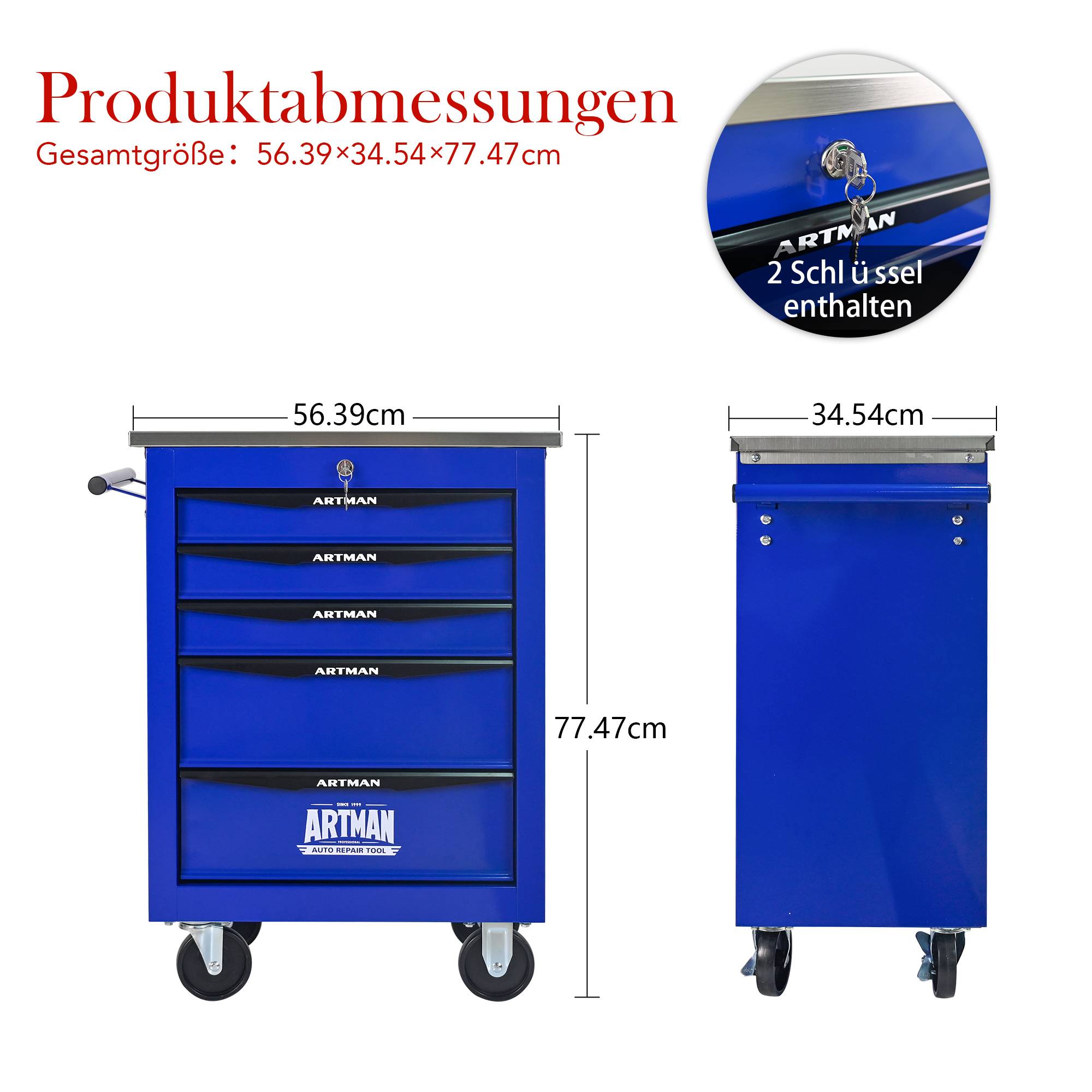 Servante Atelier Acier Garage 5 Tiroirs Rangement Outillage Mobile Noir Bleu - ComfortXL Outdoor Living - Image 9