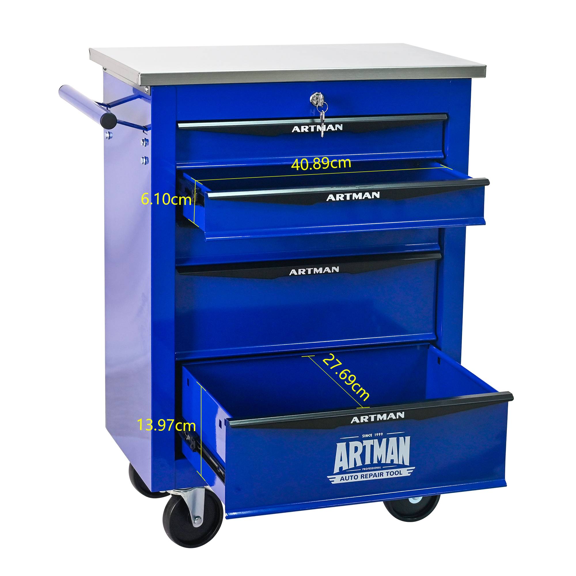 Servante Atelier Acier Garage 5 Tiroirs Rangement Outillage Mobile Noir Bleu - ComfortXL Outdoor Living - Image 5