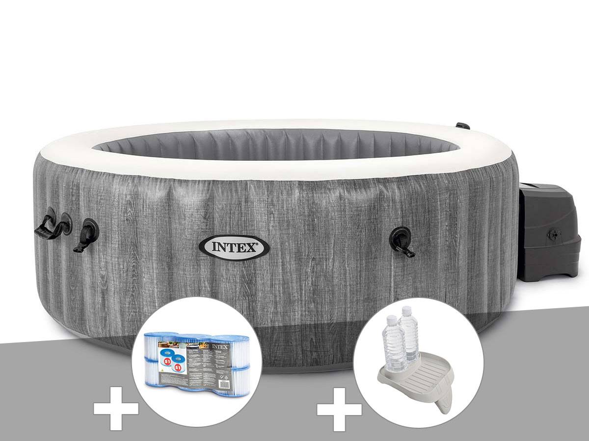 Kit spa gonflable Intex PureSpa Baltik rond Bulles 4 places + 6 filtres + Porte-verre