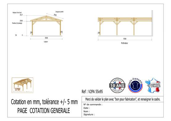Carport Bois Douglas Français 52 m² – 2 pentes adossé – 6 poteaux – Abri voiture extérieur – Garantie 10 ans - Image 3