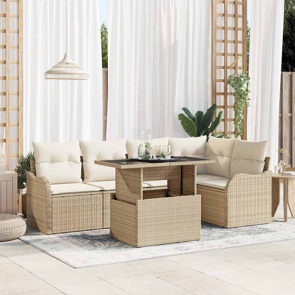 ComfortXL - Salon Bas de Jardin 6 Pièces Polyrotin Beige – Canapé Modulaire Pratique pour Aménagement Extérieur – ComfortXL Outdoor Living - Image 1