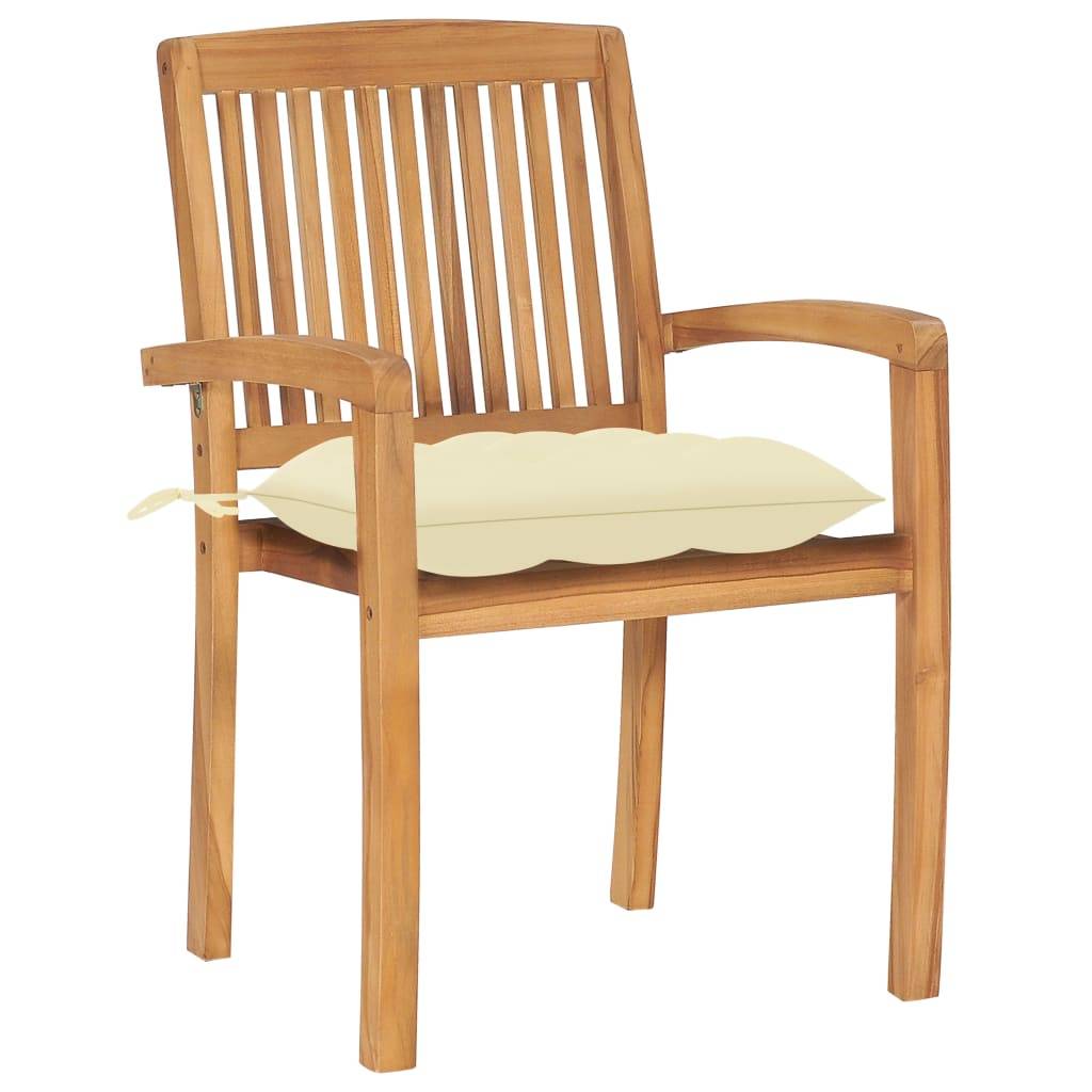 Chaises de jardin lot de 2 bois de teck blanc crème 60 x 57.5 x 90 cm - PANGIVO - Image 2