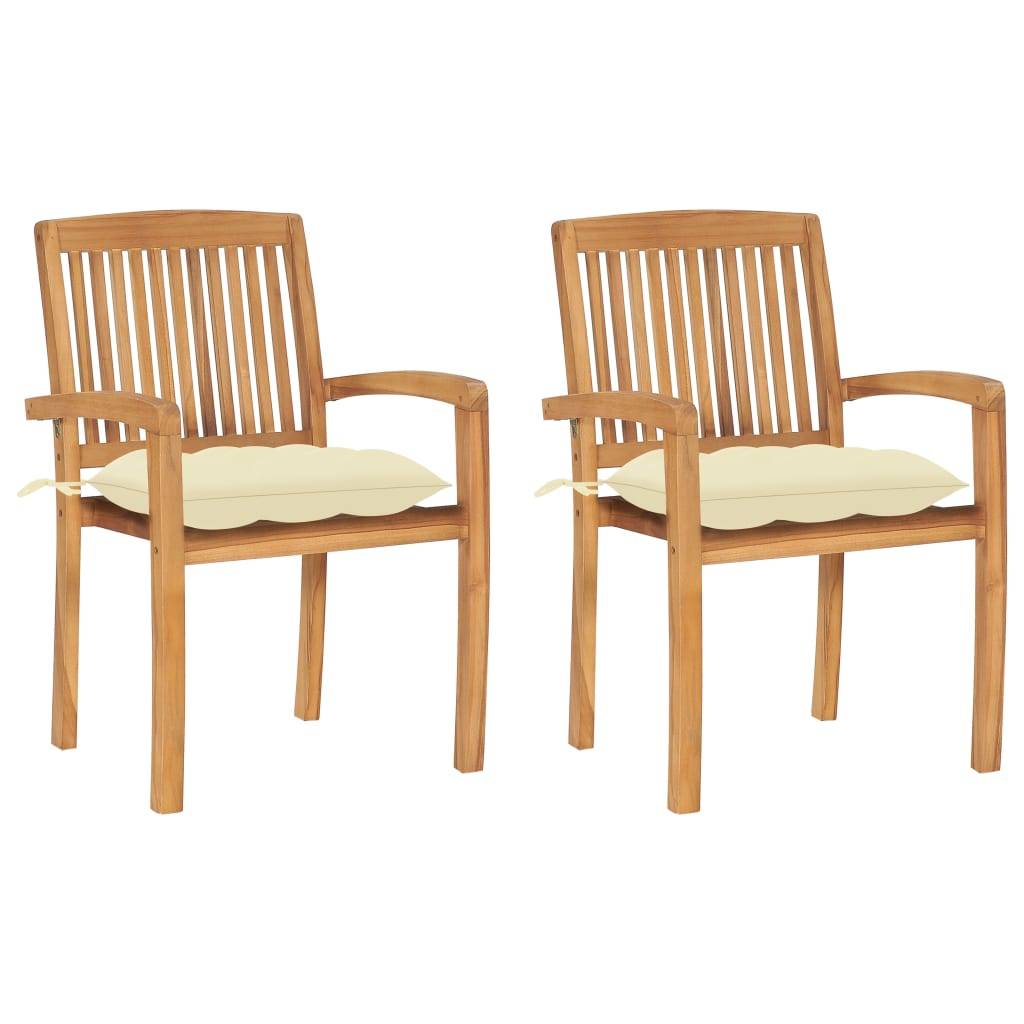 Chaises de jardin lot de 2 bois de teck blanc crème 60 x 57.5 x 90 cm - PANGIVO - Image 1
