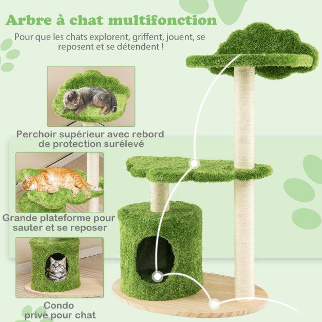 Helloshop26 - Arbre à chat 97 cm en bois poteau griffoir condo plate-forme perchoir coussin amovible tour d'activités pour chat vert - Image 2