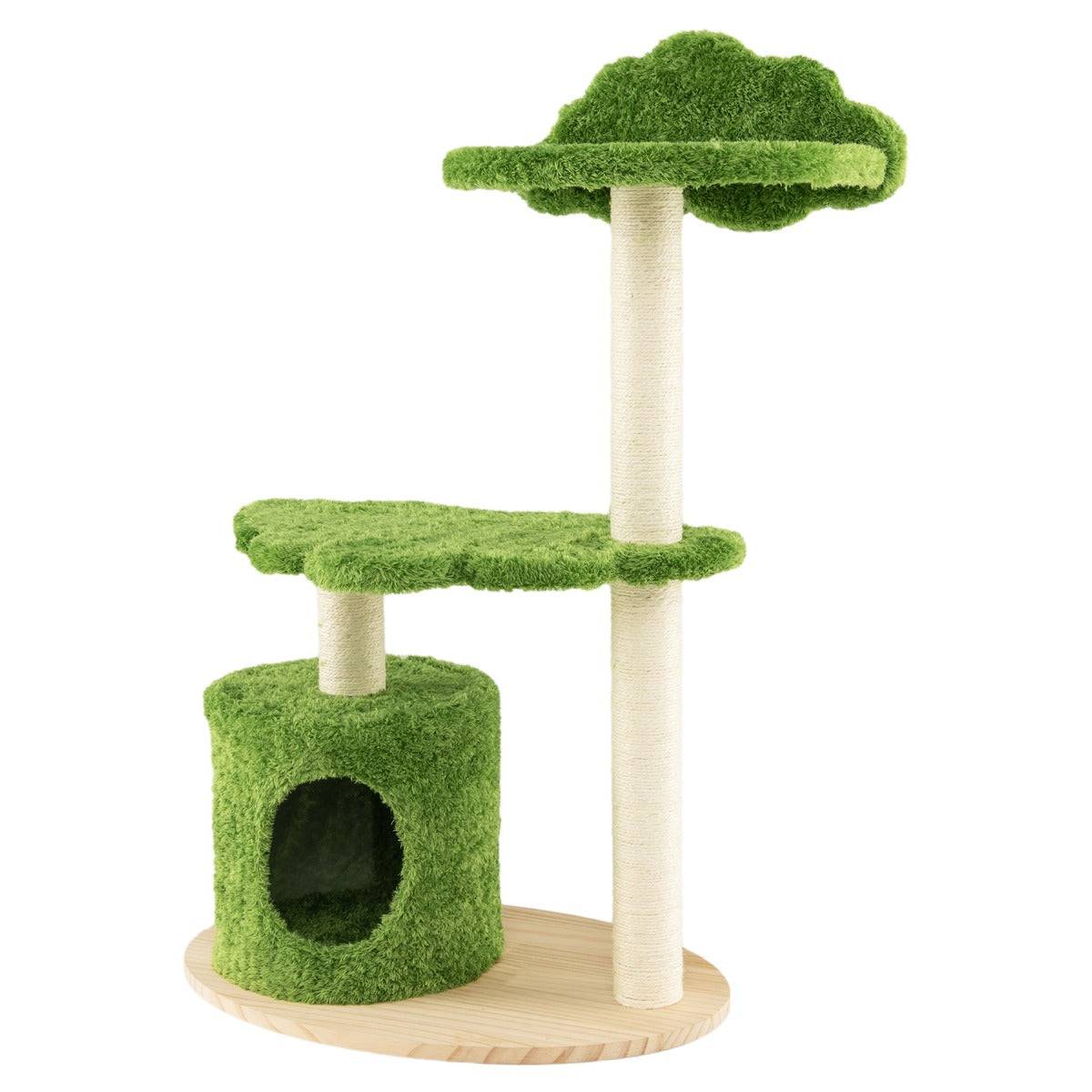 Helloshop26 - Arbre à chat 97 cm en bois poteau griffoir condo plate-forme perchoir coussin amovible tour d'activités pour chat vert - Image 1