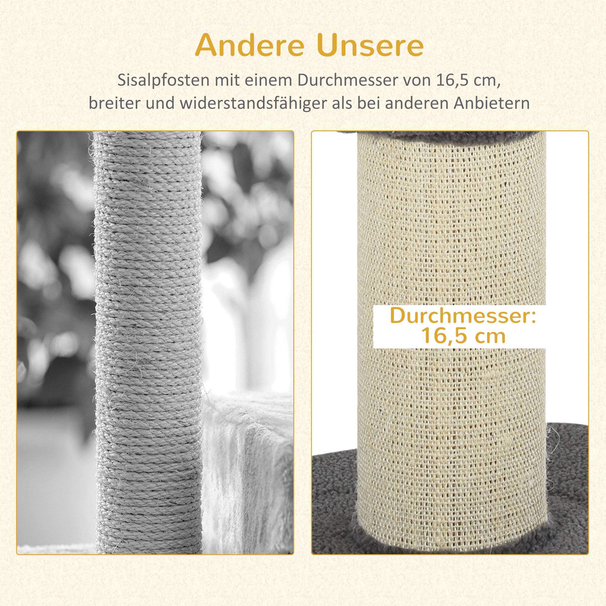 Arbre à chat laine sisal pour chats moyens tour multiniveaux 45x45x91 cm gris - ComfortXL Outdoor Living - Image 8