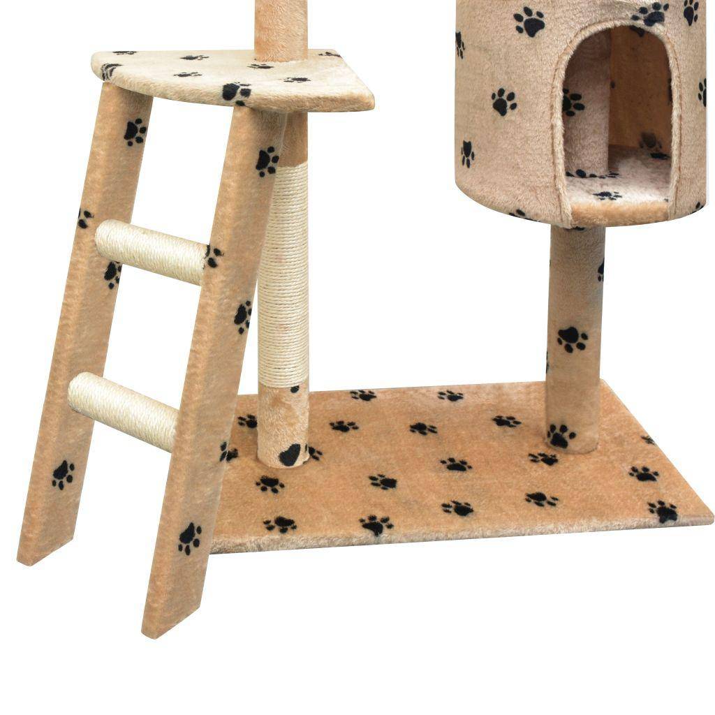 Helloshop26 - Arbre à chat griffoir grattoir niche jouet animaux peluché et sisal 150 cm empreintes de pattes beige - Image 3