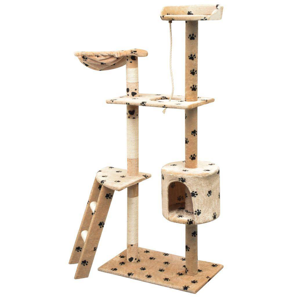 Helloshop26 - Arbre à chat griffoir grattoir niche jouet animaux peluché et sisal 150 cm empreintes de pattes beige - Image 2