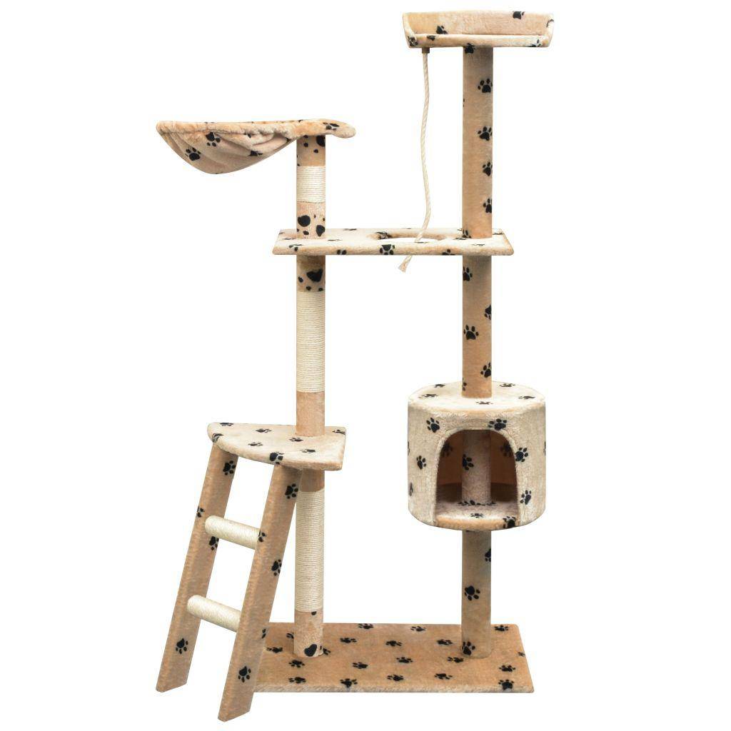 Helloshop26 - Arbre à chat griffoir grattoir niche jouet animaux peluché et sisal 150 cm empreintes de pattes beige - Image 1