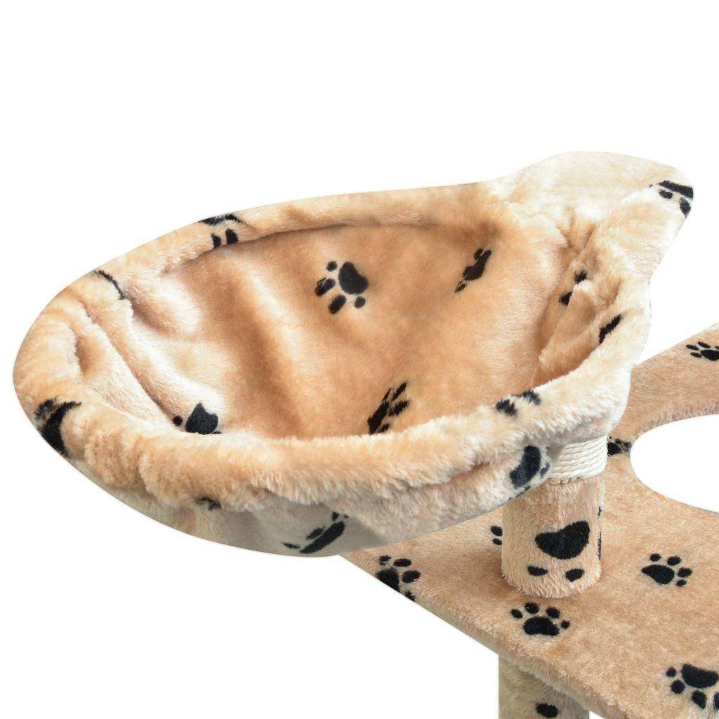 Helloshop26 - Arbre à chat griffoir grattoir niche jouet animaux peluché et sisal 150 cm empreintes de pattes beige - Image 5