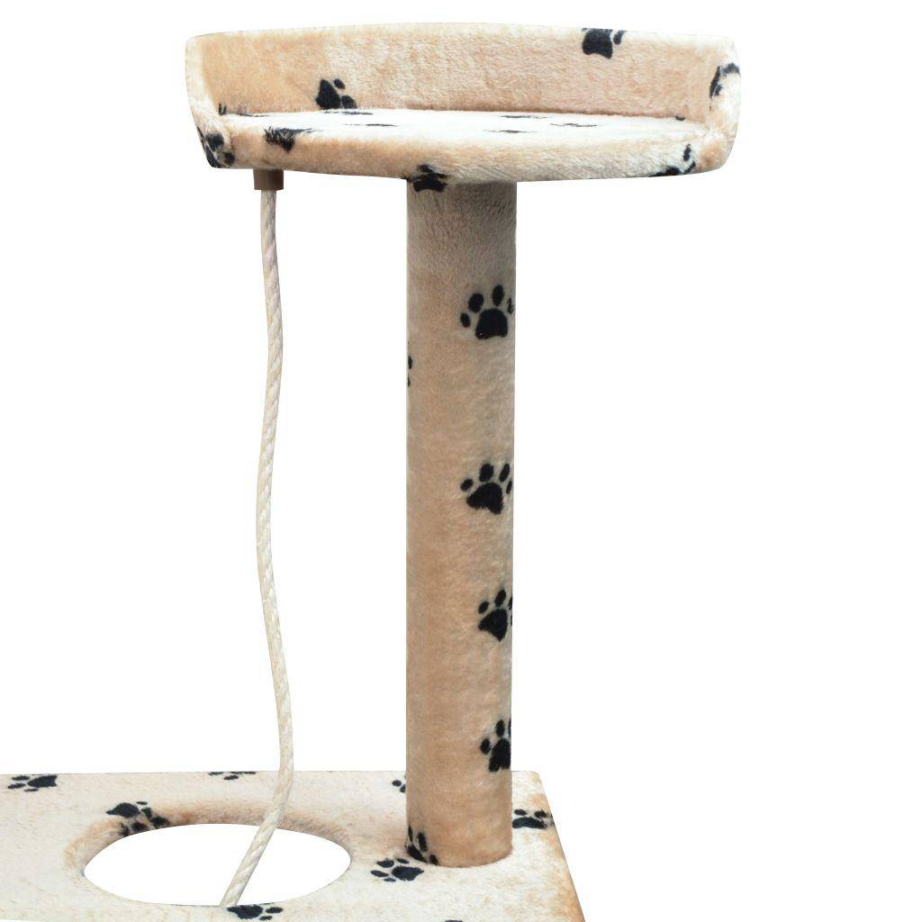 Helloshop26 - Arbre à chat griffoir grattoir niche jouet animaux peluché et sisal 150 cm empreintes de pattes beige - Image 4