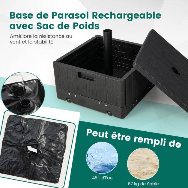 Helloshop26 - Base de parasol remplissable de 80 kg plateau de table sac à lester roues poignée table basse 3 en 1 support de parasol - Image 3
