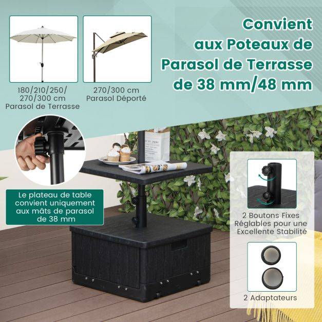 Helloshop26 - Base de parasol remplissable de 80 kg plateau de table sac à lester roues poignée table basse 3 en 1 support de parasol - Image 2