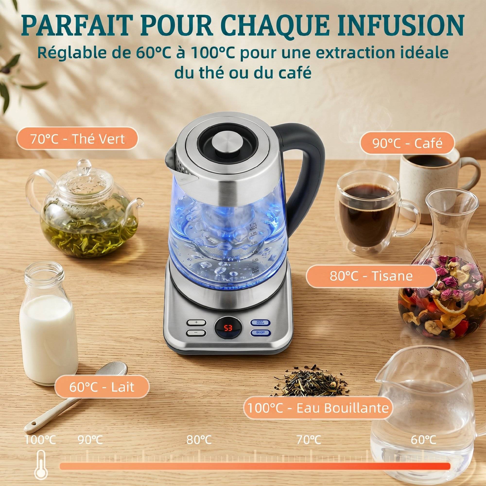 Bouilloire électrique 1,7L ébullition rapide 2200W thermostat Strix, infuseur thé, maintien chaud - Image 8
