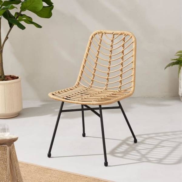 Lot de 2 chaises de jardin - Imitation rotin naturel - Structure acier - L63,5 x H 86 x P 48 cm - Image 2