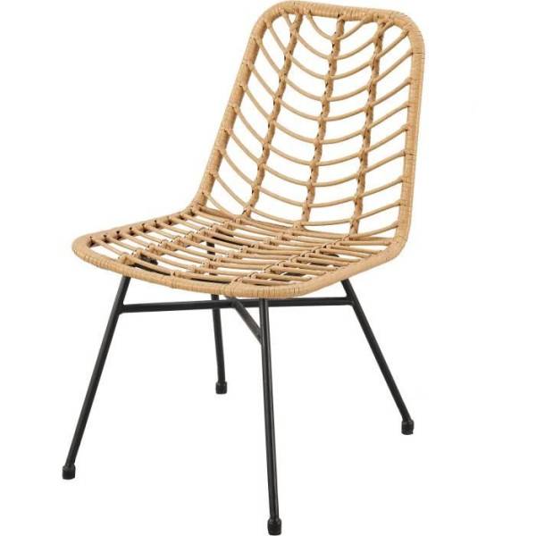 Lot de 2 chaises de jardin - Imitation rotin naturel - Structure acier - L63,5 x H 86 x P 48 cm - Image 1