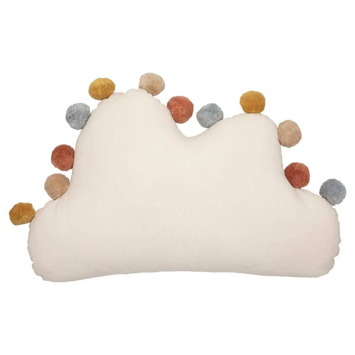 Coussin Enfant Pompons "Nuage" 30x50cm Ivoire - Image 1