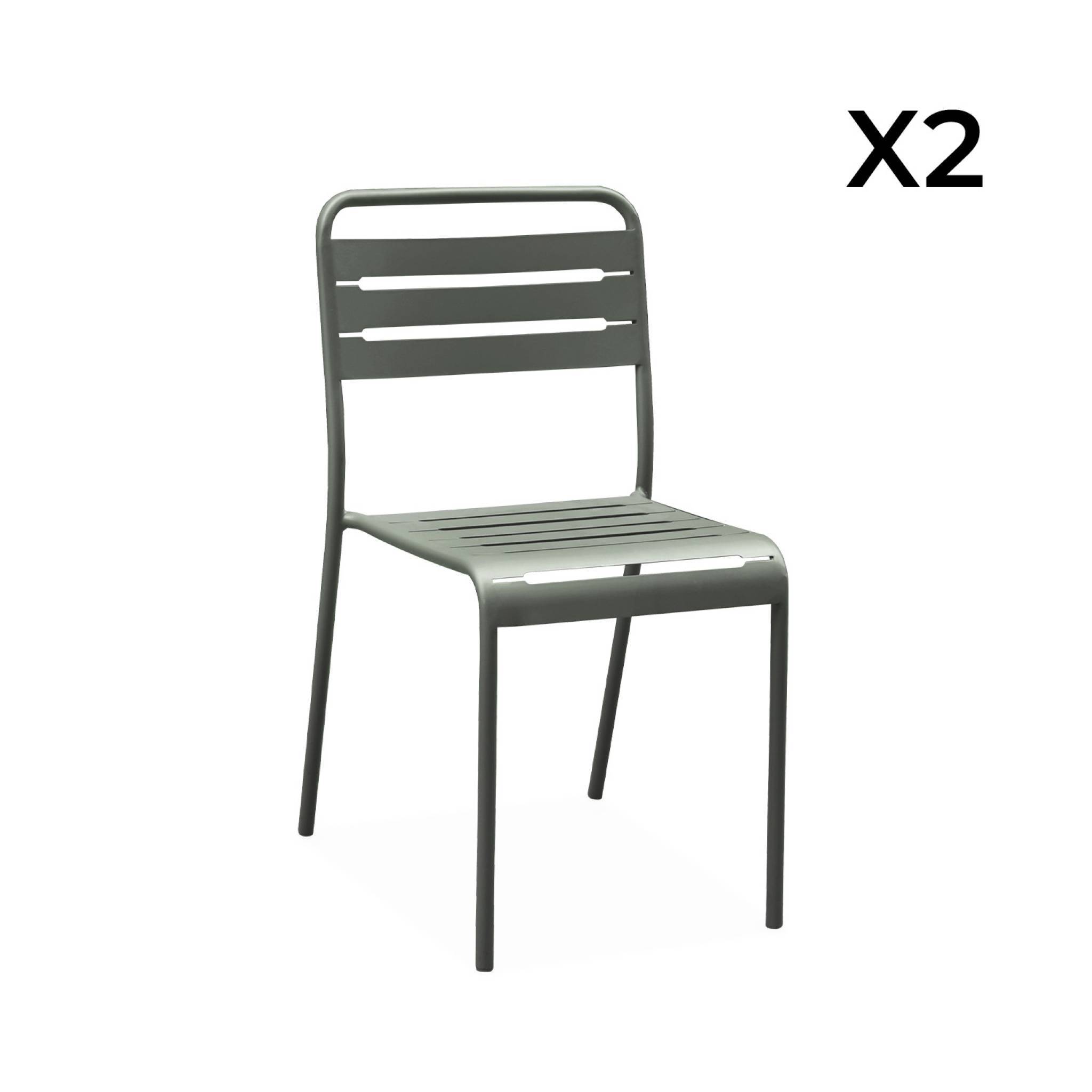 sweeek - Table de jardin bistrot carré acier + 2 assises 70 cm kaki - Orea + Amélia | sweeek - Image 6