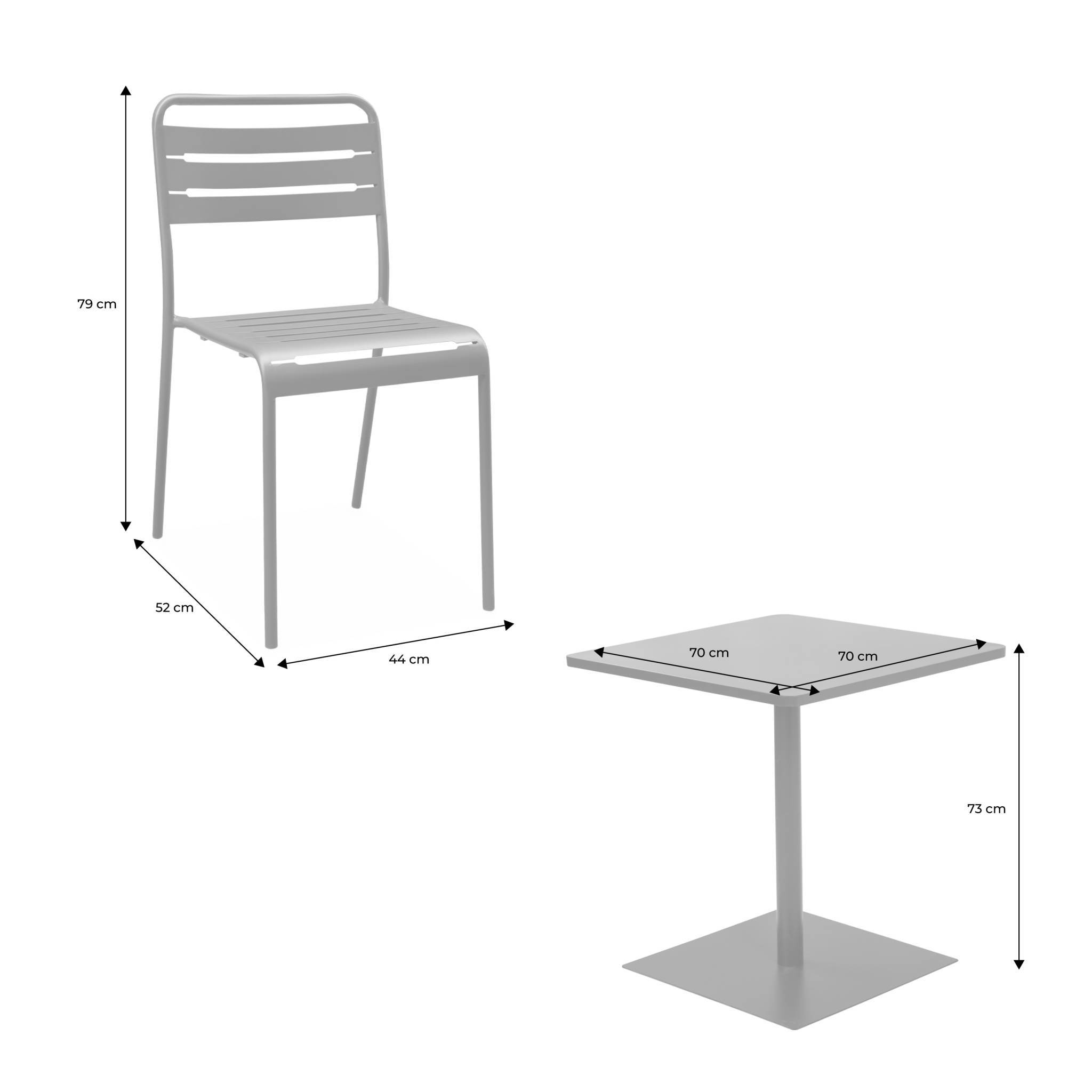 sweeek - Table de jardin bistrot carré acier + 2 assises 70 cm kaki - Orea + Amélia | sweeek - Image 4
