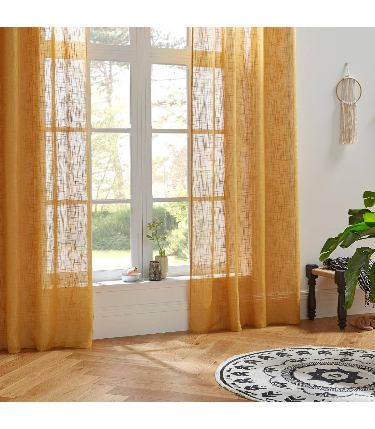 Voilage à œillets Jaune Ocre aspect satiné 140 x 240 cm - Image 4