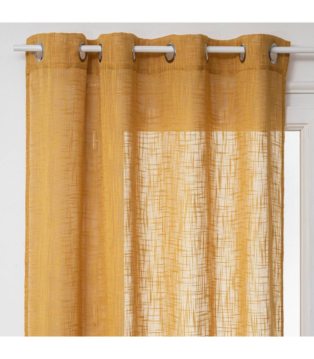 Voilage à œillets Jaune Ocre aspect satiné 140 x 240 cm - Image 1