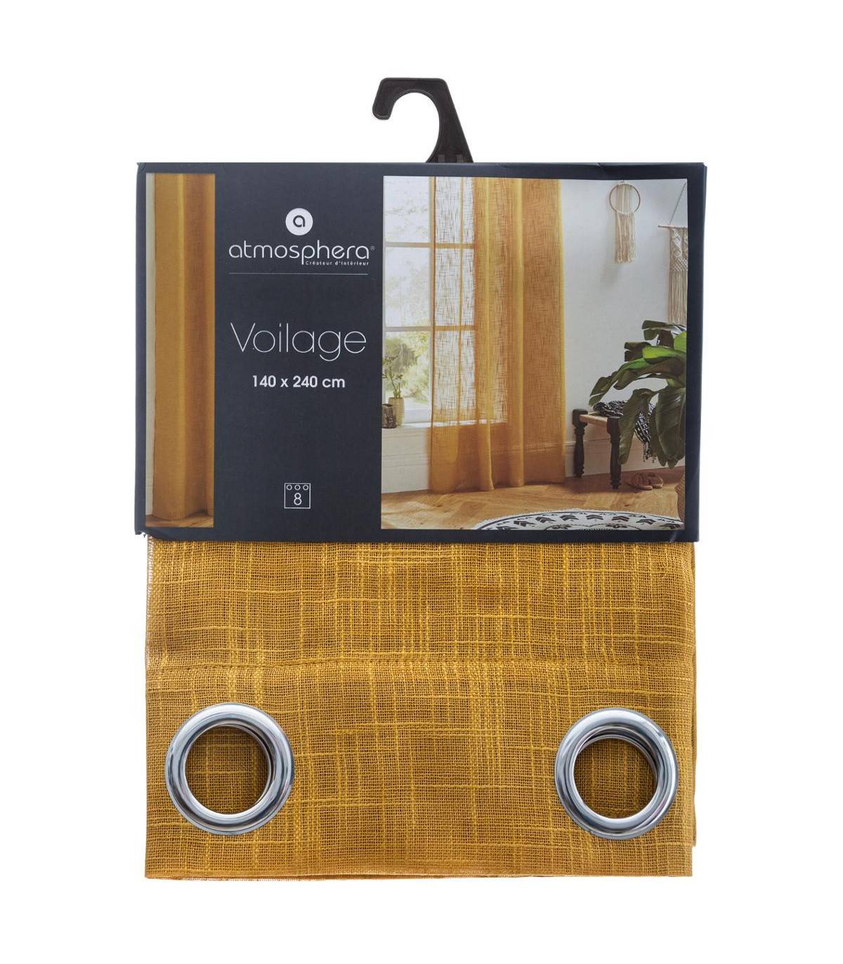 Voilage à œillets Jaune Ocre aspect satiné 140 x 240 cm - Image 2