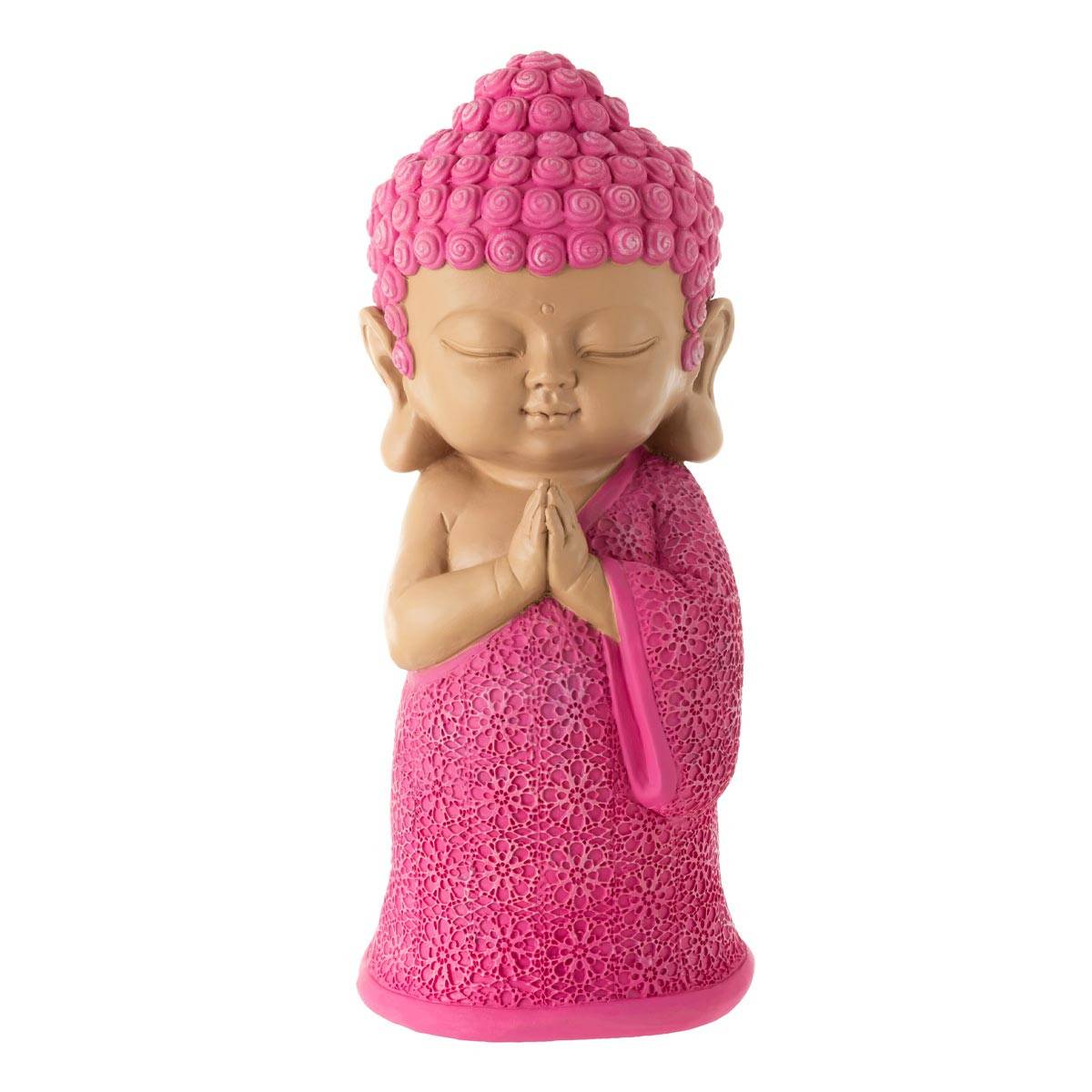 J-Line - Statuette Moine Prière "Toby" 32cm Rose - Image 1