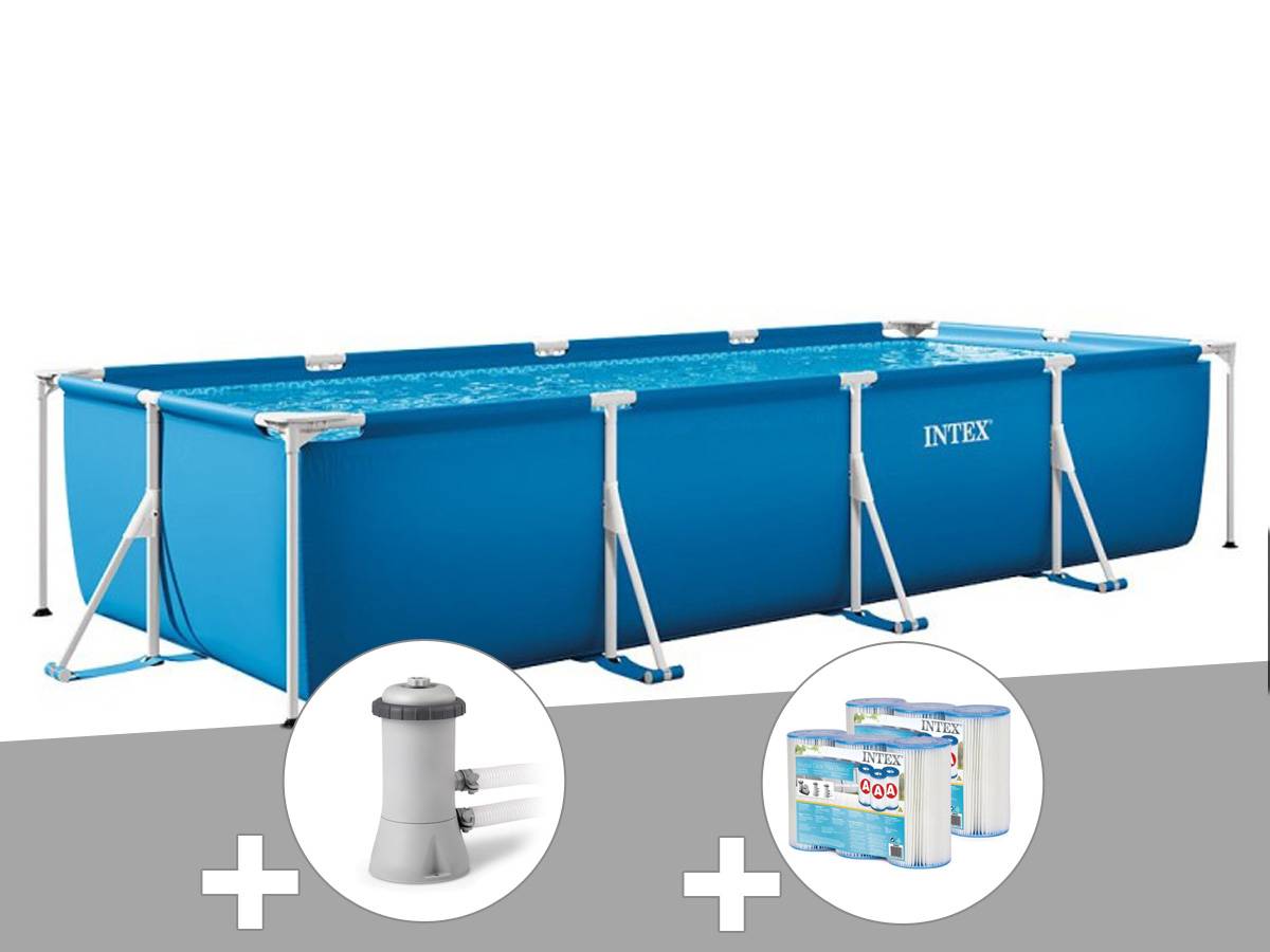 Kit piscine tubulaire rectangulaire Intex 4,50 x 2,20 x 0,84 m + Filtration à cartouche + 6 cartouches de filtration - Image 1