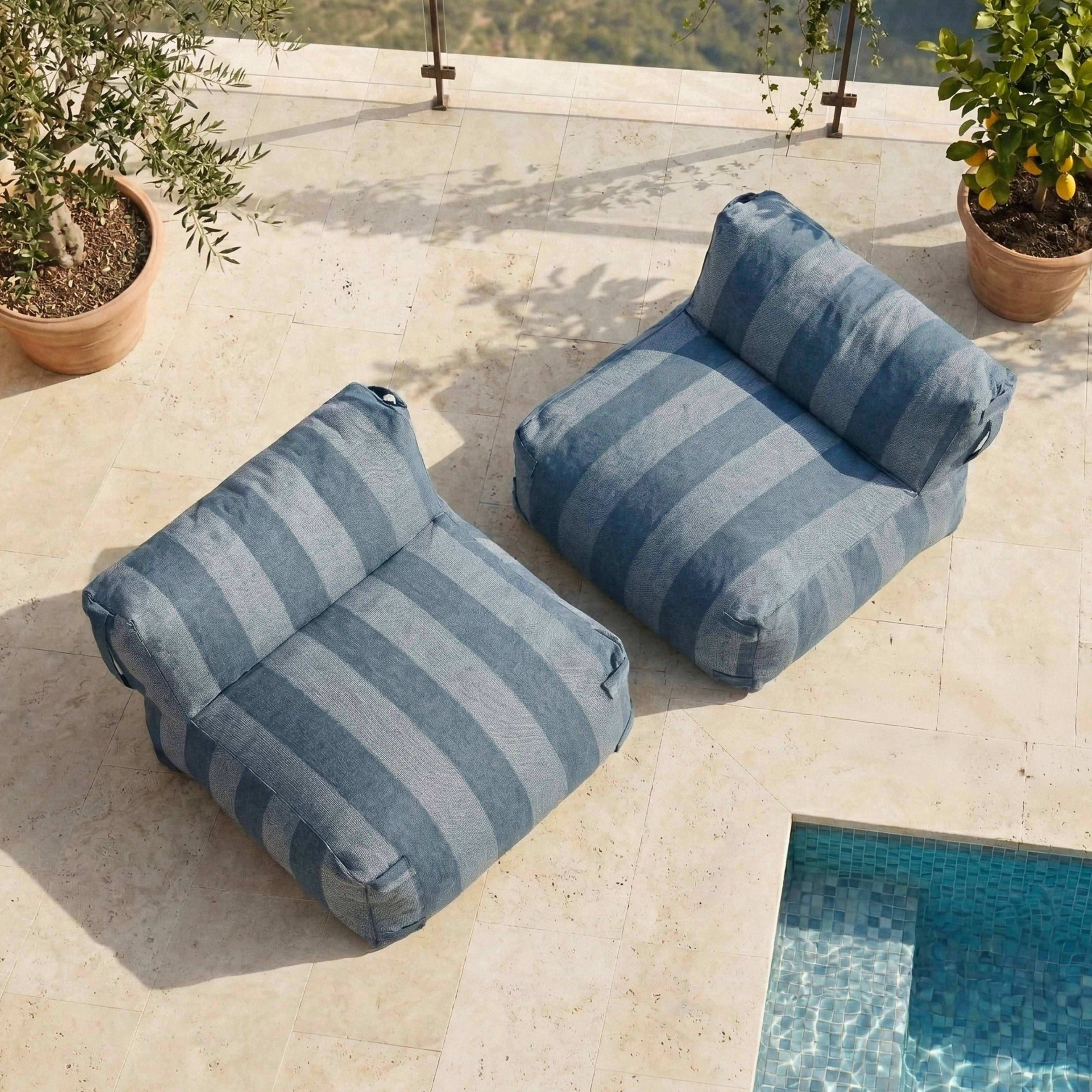 Oviala - Salon de jardin modulable avec 2 chauffeuses rayées bleu pacific Mixi - Oviala - Image 3