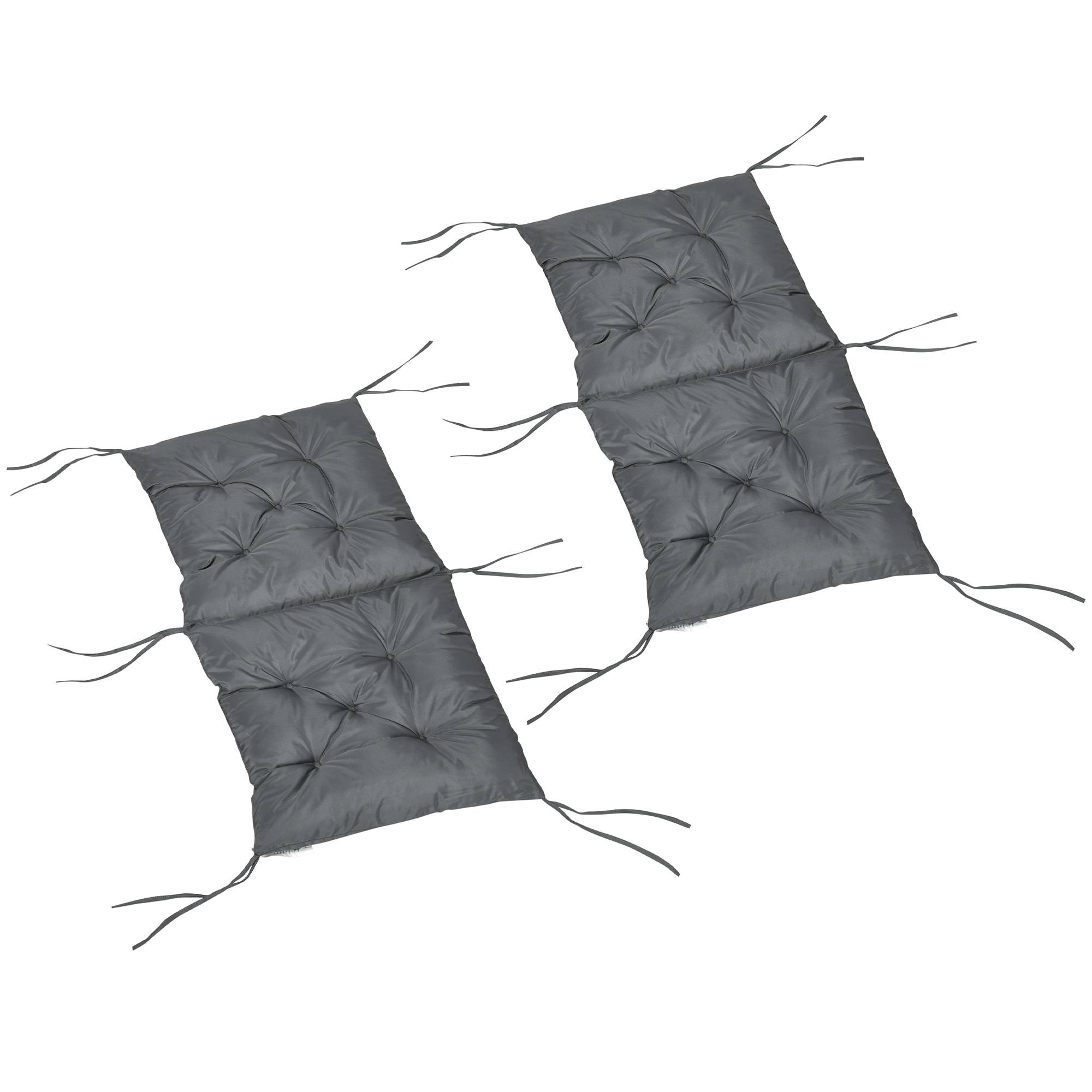 Lot de 2 coussins de chaise d'extérieur, galette de chaise avec attaches, coussins de jardin pour terrasse ou balcon, 98 x 50 x 8 cm, gris - Image 2
