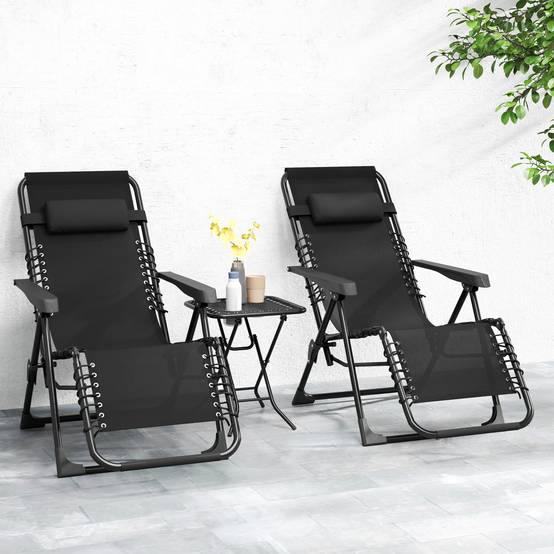 Lot 2 fauteuils relax textilène extérieur gravité zéro avec table basse gris - ComfortXL Outdoor Living - Image 4