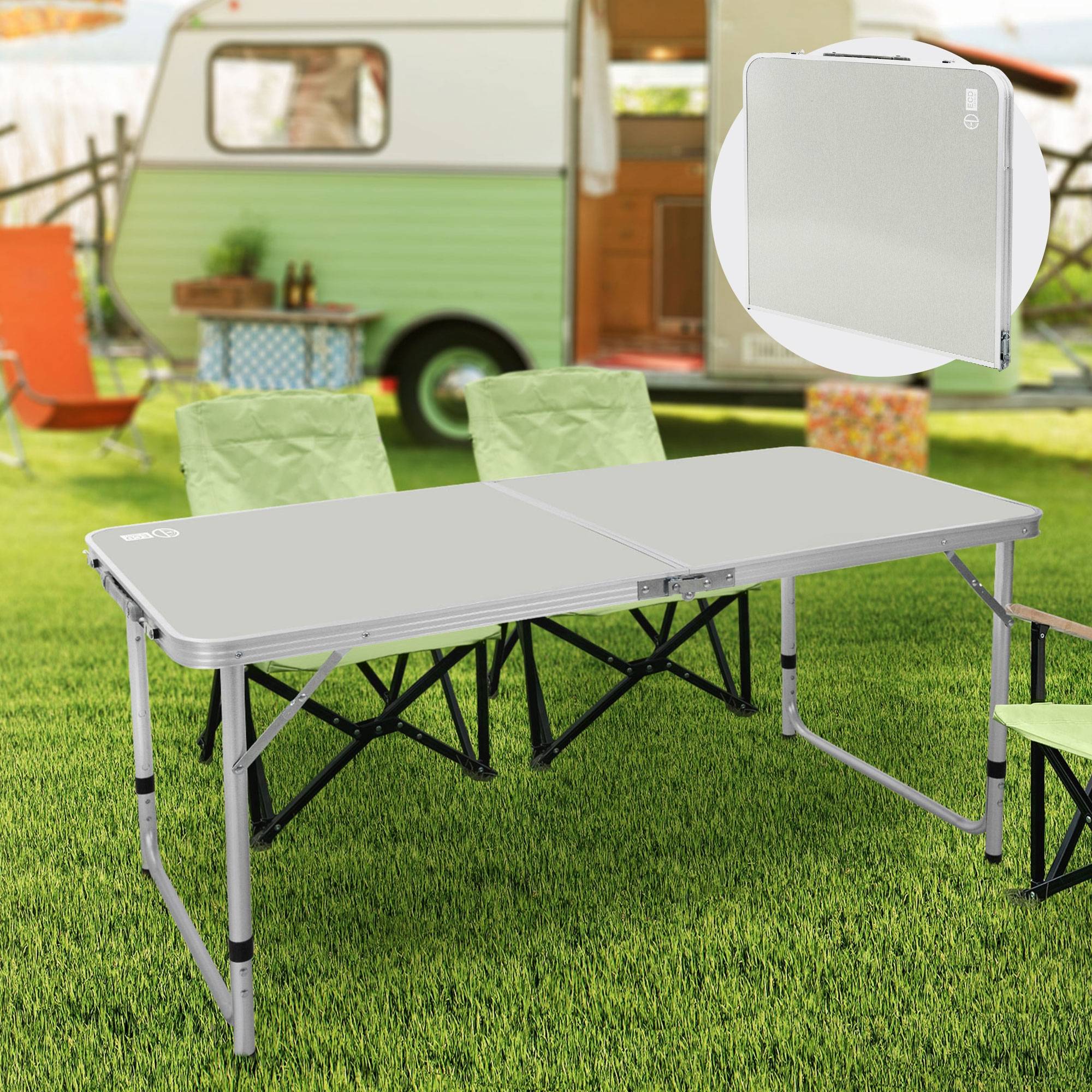 Ecd-Germany - Table de Camping Pliante, Réglable en Hauteur 120x60x54-70 cm, Gris/Argent, en Aluminium et Plastique HDPE - Image 2