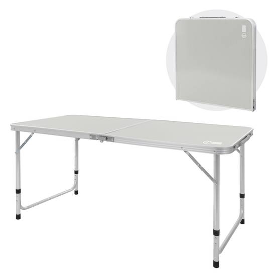 Table de Camping Pliante 118x55x64,5 cm, Plateau de Table Beige en Aluminium Aspect Bois Clair, avec Sac de Transport Table de Camping Pliante 118x55x64,5 cm, Plateau de Table Beige en Aluminium Aspect Bois Clair, avec Sac de Transport
